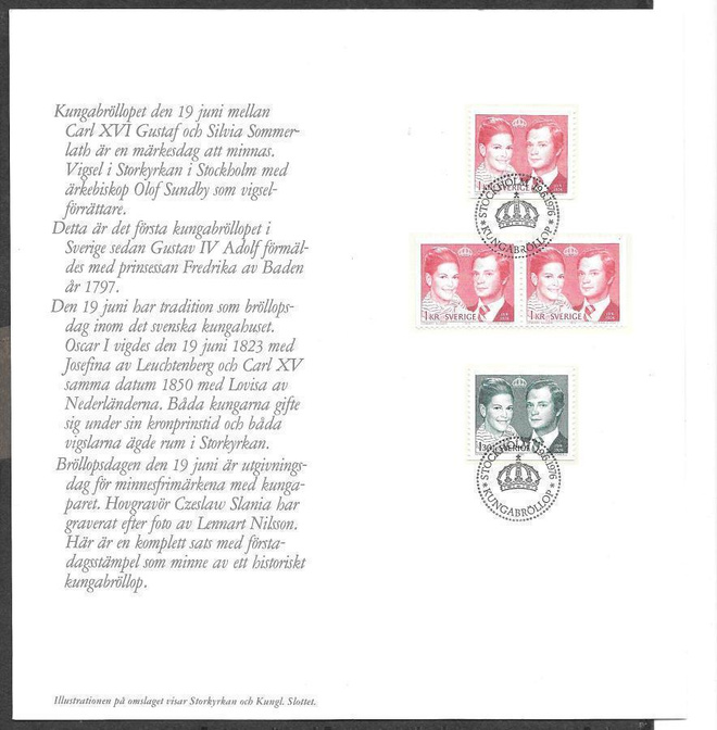 Ruotsi - Minneskort Kungabröllop 1976  (Facit MH 10)