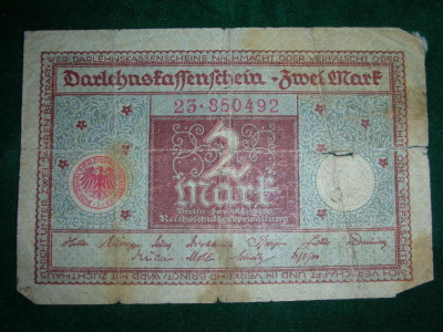 Vanha seteli Saksa 2 mk 1920