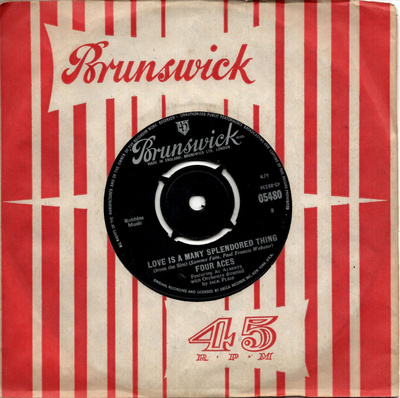 FOUR ACES: Love Is A Many Splendored Thing / Shine On H   7"
