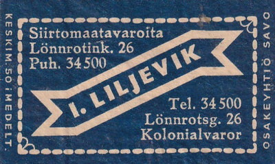 Helsinki, I. Liljevik , Lönnrotink.26     8/3