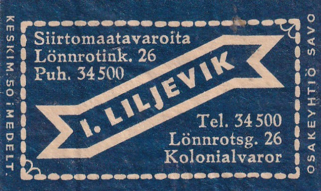 Helsinki, I. Liljevik , Lönnrotink.26     8/3
