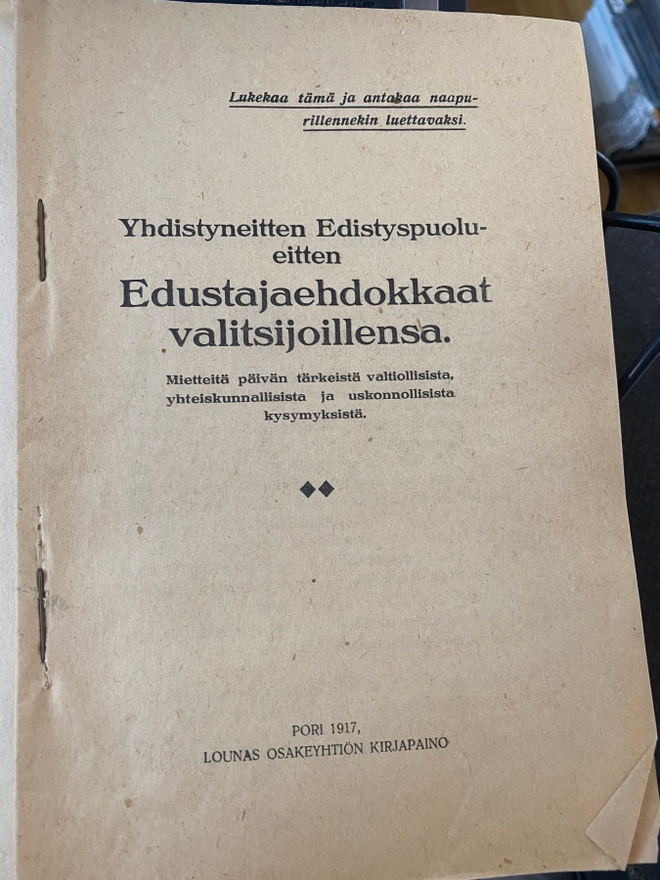 Edistyspuolueiden vaalimateriaalia 1917
