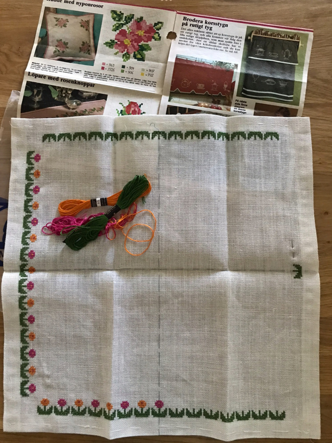 Ristipistotyö pellavaliina + ristipistomalleja