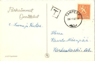 POSTILÄHETYS TAMPERE -KORKEAKOSKI + T-LEIMA