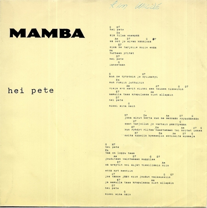 MAMBA: Hei Pete / Yöihminen  7" kannet