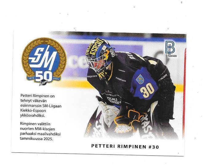 2024-25 BlueLine Matchcard #1/6 Petteri Rimpinen K-Espoo