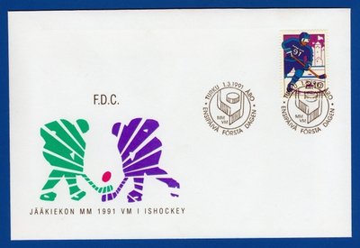 FDC – Jääkiekon MM-kisat:  Jääkiekko,  1.3.1991  Lape 1126