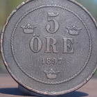 5 ÖRE 1897 – pronssinvärinen kolikko. Halkaisija: 26 mm. - pikkukuva 5