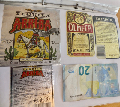 n. 222 VANHAA Etikettiä Meksiko Tequila Viini Likööri ym