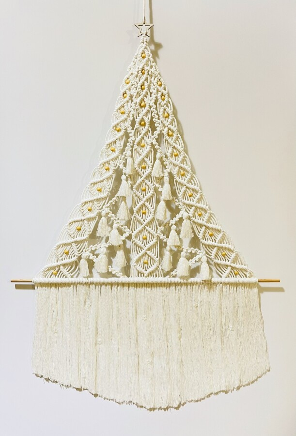 Iso makramee kuusi - 65 cm x 86 cm - Valkoinen