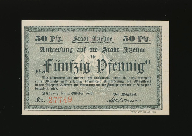 Saksa Notgeld 50 Pfennig, Itzehoe 1.10.1918