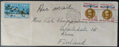 USA-lentopostikirje Mannerheim -merkkiparilla 1960 Suomeen