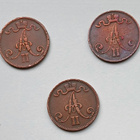 Aleksanteri II, kupariset 5 p vuosilta 1866, 1867 ja 1875. - pikkukuva 2