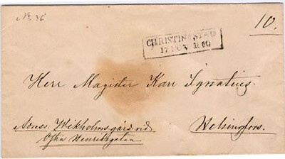 Christinestad matala laatikkoleima 1860 kirje Helsinkiin