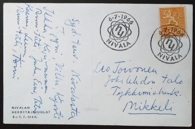 Erik.leima Nivalan Herättäjäjuhlat 1966 Nivala -kortilla