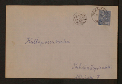 # 22889 # Numeroleima 3280 + Sulkavanjärvi kirje Helsinki