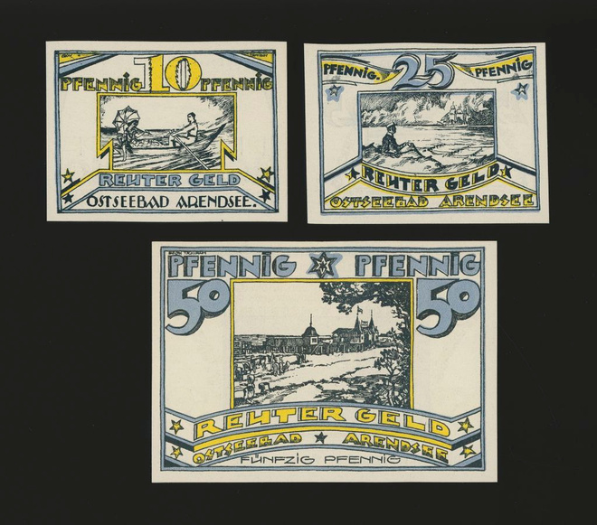Saksa Notgeld 10, 25, 50 Pfg, Arendsee 1922