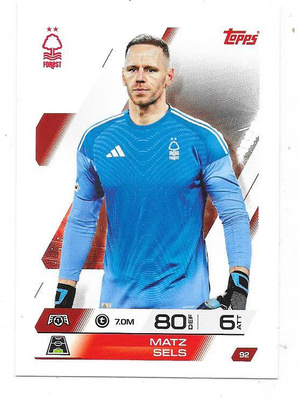 2025-26 Topps Match Attax #92 Matz Sels , Nottingham Forest