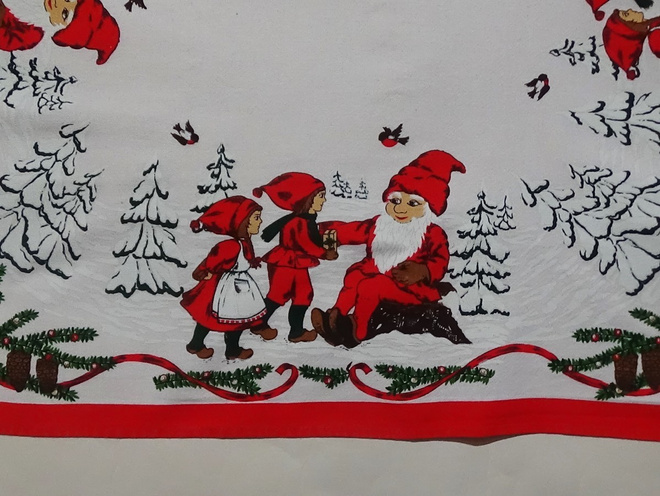 Retro joululiina 75 cm x 73 cm puuvillaa
