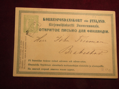 Ehiökortti 8 pen vihreä. 1872.-stationery post card