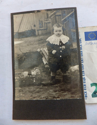 VANHA CDV Valokuva lapsi Kiva Lelu Hevonen Hevoskärry 1900-l