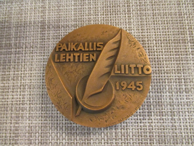 Paikallis Lehtien Liitto mitali 1970 /P .Papinaho 1970.