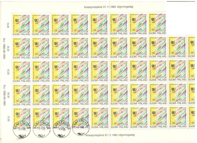 v. 1985 Kansainvälinen nuorisovuosi, vajaa arkki