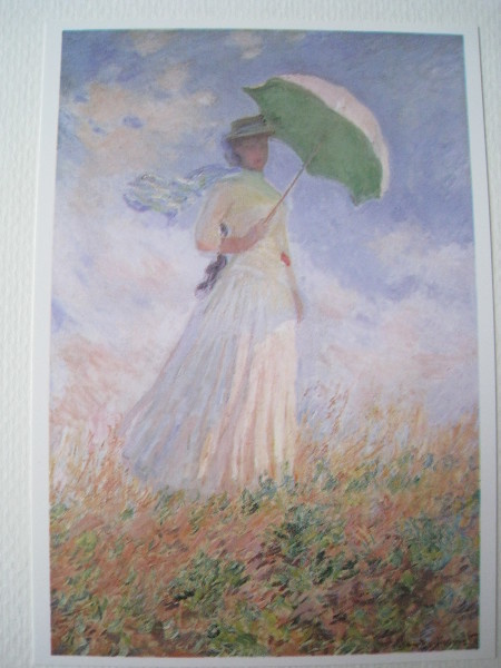 Taidepostikortti  Monet Päivänvarjo nainen katsoo oikealle