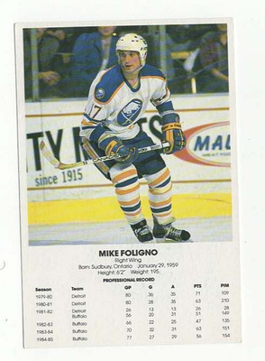 Mike Foligno 85-86 Buffalo Sabres Blue Shield Team Issue