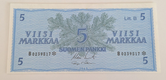 5 Markkaa 1963 Litt. B tähti B0239817