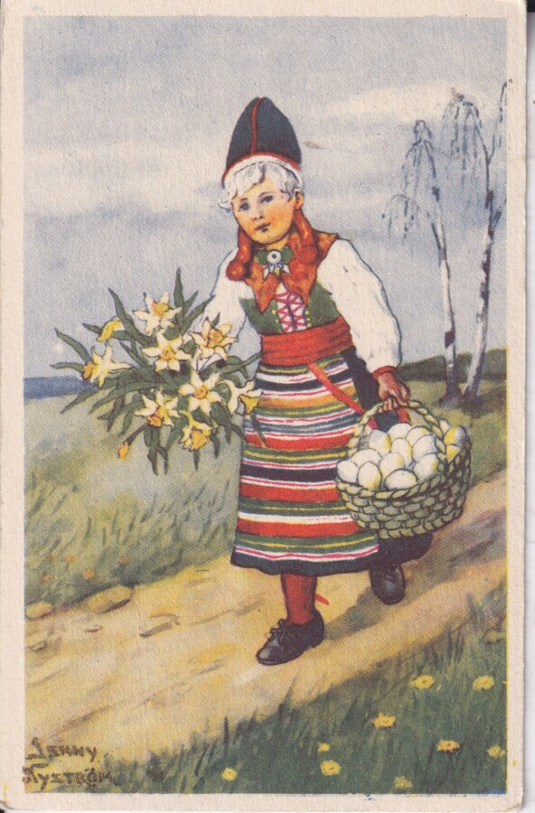 Hauskaa  Pääsiäistä. Tyttö, munakori, Jenny Nyström .  e212