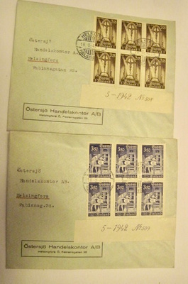 2 x VANHA FDC Ensipäiväkuori 10.X.1942 Kuusilot