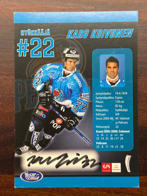 KARO KOIVUNEN - Pelicans 2006-07 team issue nimikirjoitus