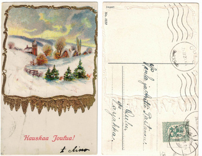 Vanha kortti, talvinen maisema, vuodelta 1926
