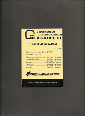 Aikataulut, Koskilinjat (Oulun seudun.pk.liikenne), 1992-93