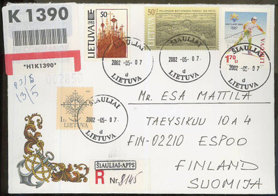Liettua Mi 780 ym kirjattu kirje Suomeen