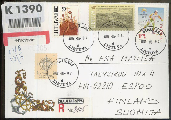 Liettua Mi 780 ym kirjattu kirje Suomeen