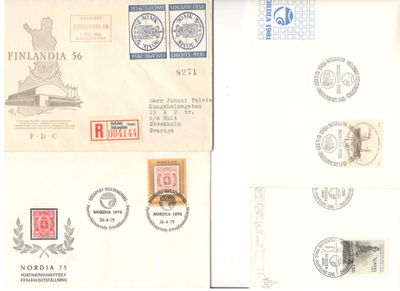 Postimerkkinäyttelykuoria 4 erill., vv.1956-85