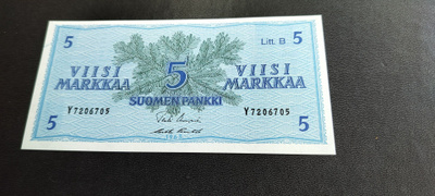 5 mk 1963 Litt.B, UUS-Pun, Y-sarjaa, KL 9-10