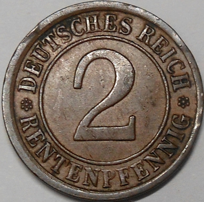 Saksa. 2 rentenpfennig 1924A.