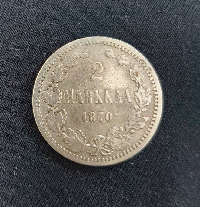 2 markkaa v. 1870, 0.868 hopeaa