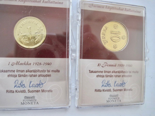 1 mk 1940 + 10 p 1933 Kullatut