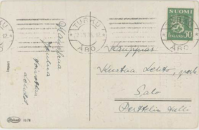 M30 1932 50p loistoleimainen joulukortilla