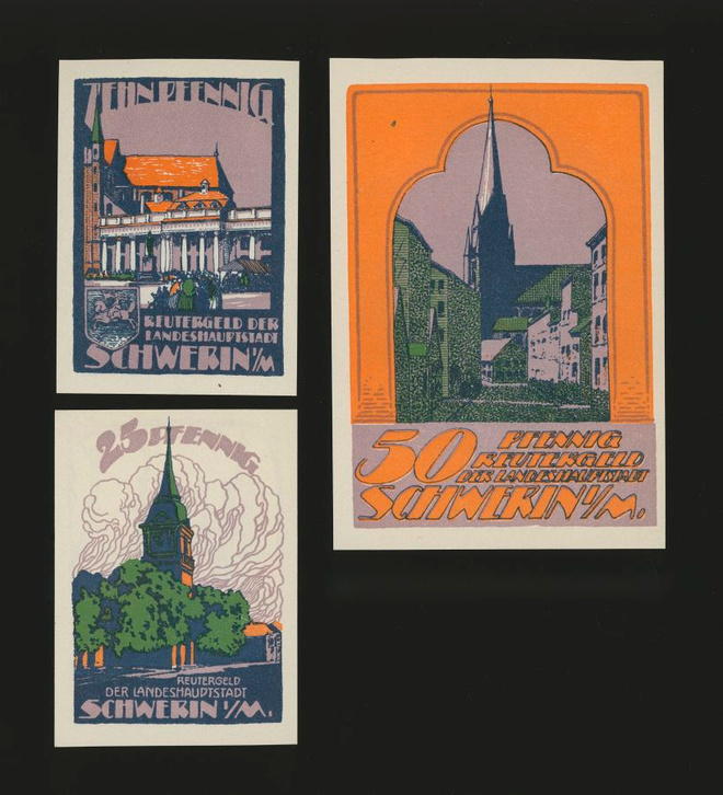 Saksa Notgeld 10, 25, 50 Pfg, Schwerin 1922