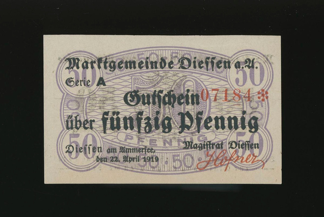 Saksa Notgeld 50 Pfennig, Diessen 22.4.1919