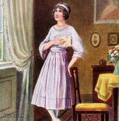 NAINEN / Tyttö pitää kirjettä povellaan ikkunalla. 1910-l.