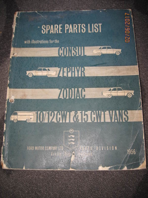 Ford Consul, Zephyr, Zodiac MK2 varaosakirja