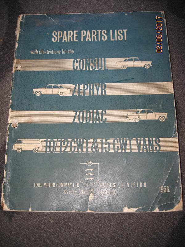 Ford Consul, Zephyr, Zodiac MK2 varaosakirja