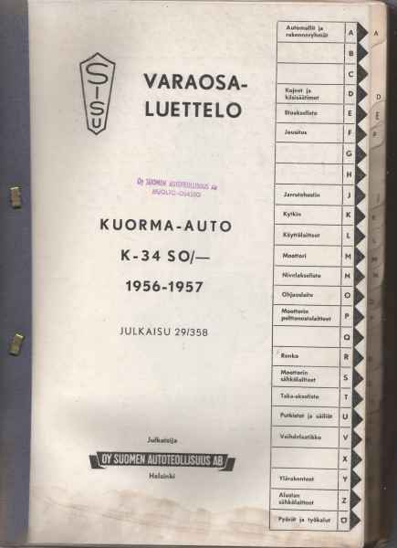 Sisu: Varaosaluettelo kuorma-auto K-34 SO/- 1956 - 1957