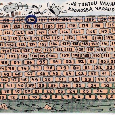 Sotilashuumori. Jo tuntuu vanhan kuonossa . e305